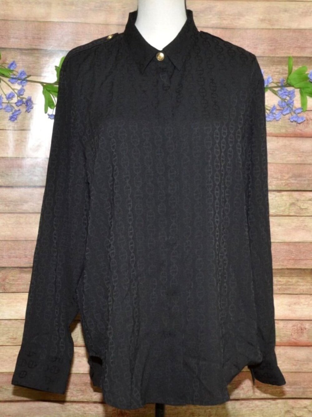 J.Crew Black Drapey Jacquard Print Shirt Size XL Button Up Preppy Office MINT